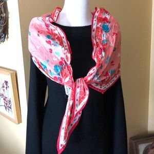 FILENE’s Cotton Coral Blue Floral Graphic  Scarf Lightweight Spring Feminine